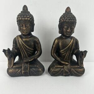 Buddha Shuni Mudra Figurine Porcelain Bronze Toned Zen